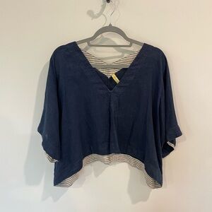 Free People Navy Linen Tunic Blouse